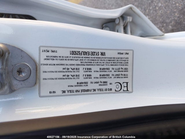 5YJ3E1EA0LF529301 Tesla Model 3 Standard Range Plus