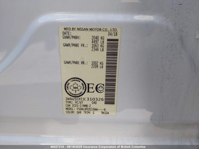 1N4AZ1CP2JC310326 Nissan Leaf