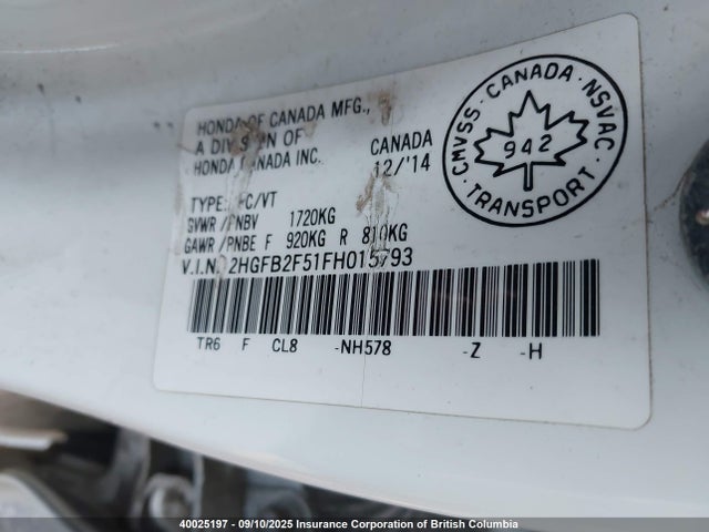 Honda r18z1 2015 2HGFB2F51FH015793 Image 9