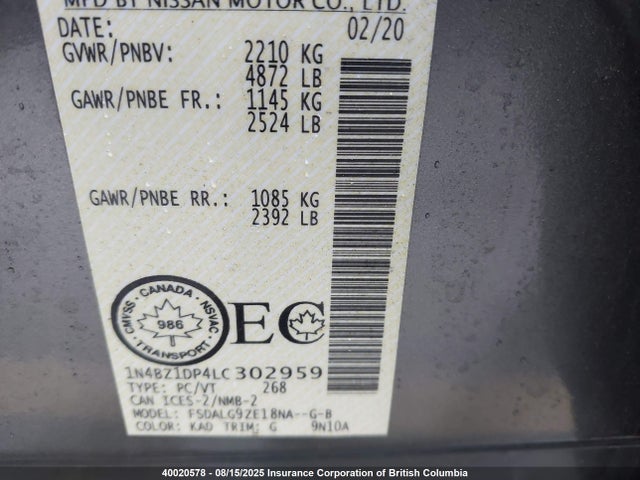 1N4BZ1DP4LC302959 Nissan 2020