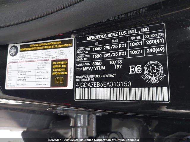 4JGDA7EB6EA313150 Mercedes-Benz 2014
