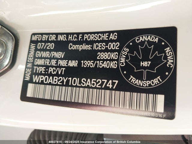 Porsche Taycan 2020 WP0AB2Y10LSA52747 Image 9