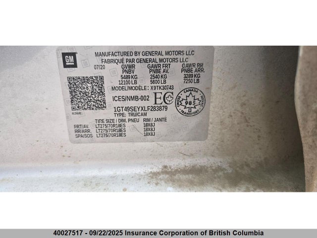 1GT49SEYXLF283879 GMC l5p - di, duramax, gen 5 var. 1