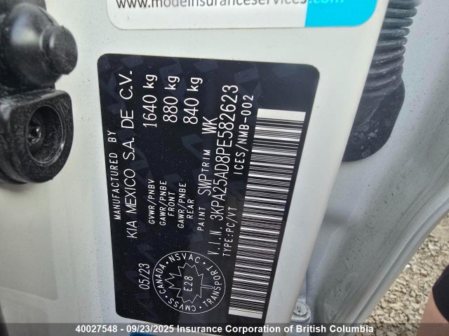 3KPA25AD8PE582623 KIA mpi gamma ii
