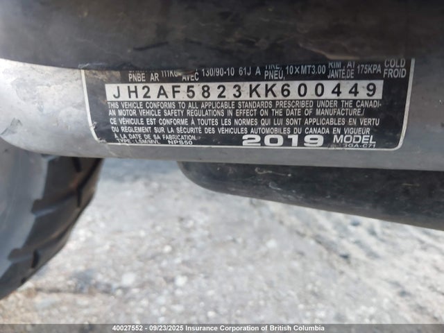 Honda 2019 2019 JH2AF5823KK600449 Image 10