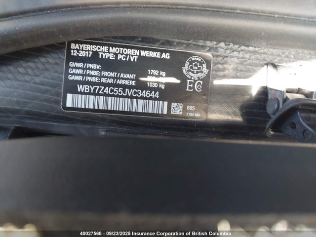 WBY7Z4C55JVC34644 BMW electric/2-cyl .gasoline