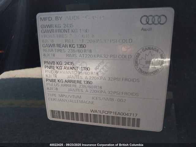 Audi 2.0t 2014 WA1LFCFP1EA004717 Image 9
