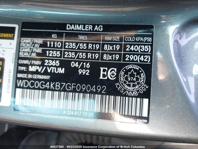 WDC0G4KB7GF090492 Mercedes-Benz m274