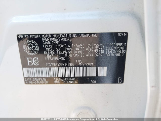 2T3DFREV2EW146993 Toyota 2ar-fe