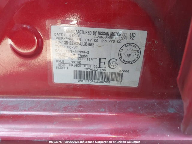 Nissan 2018 2018 3N1CE2CP4JL367686 Image 9