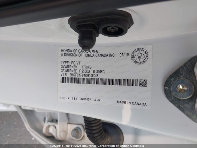Honda l15b7/l15by 2019 2HGFC1F91KH106048 Image 9