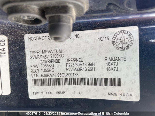 Honda k24w9 2016 5J6RM4H95GL800138 Image 8