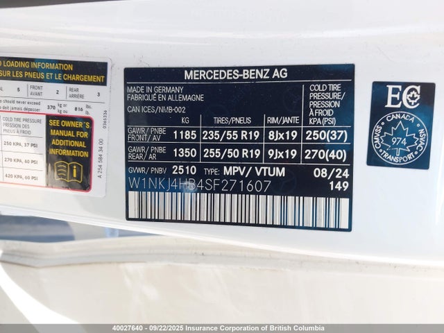 W1NKJ4HB4SF271607 Mercedes-Benz m254