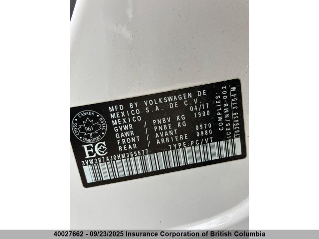 3VW2B7AJ0HM369577 Volkswagen 1.4 tsi