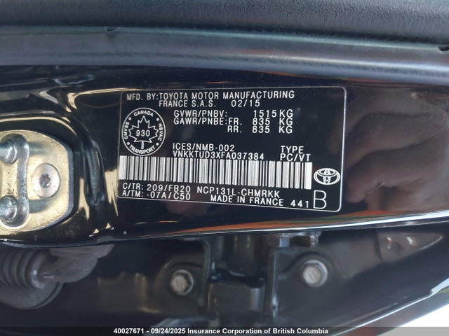 Toyota 1nz-fe 2015 VNKKTUD3XFA037384 Image 9