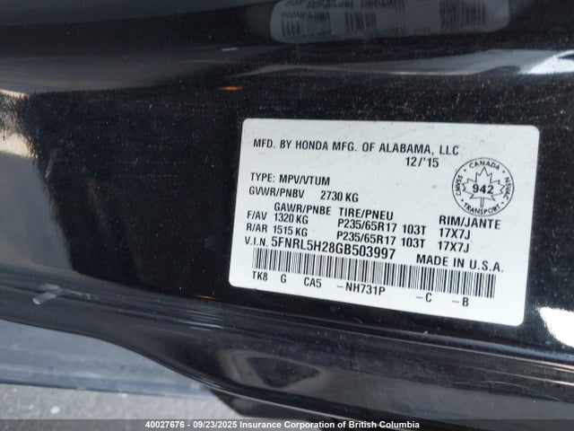 5FNRL5H28GB503997 Honda j35z8