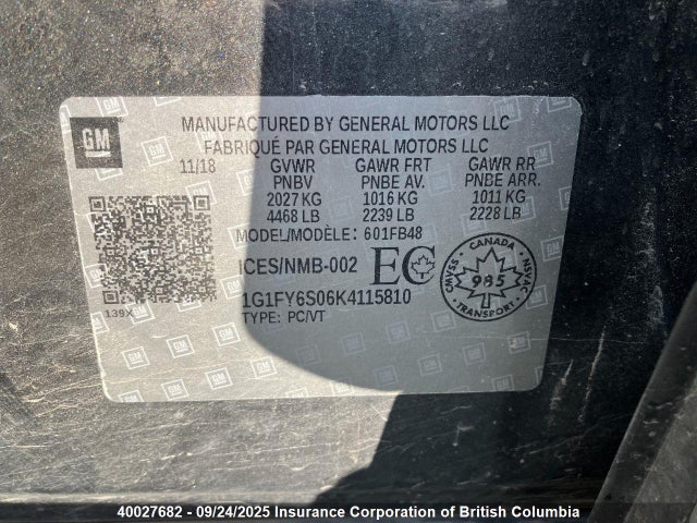 1G1FY6S06K4115810 Chevrolet 2019