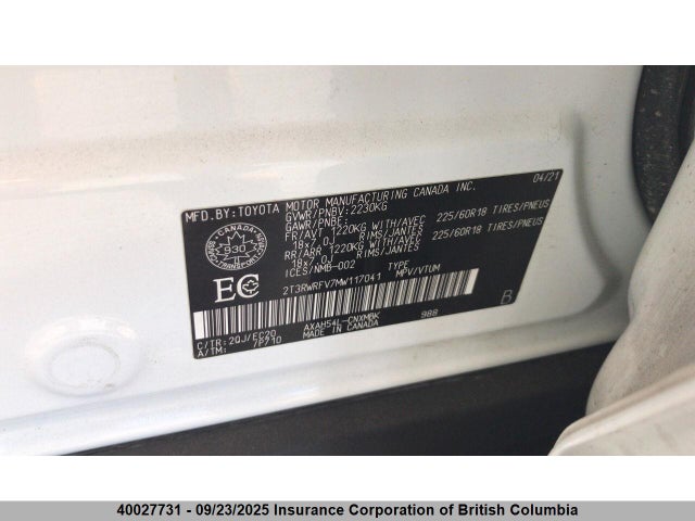 2T3RWRFV7MW117041 Toyota a25a-fxs, 3nm+4nm(ni)