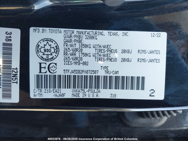 Toyota v35a-fts 2023 5TFJA5DB2PX072507 Image 9