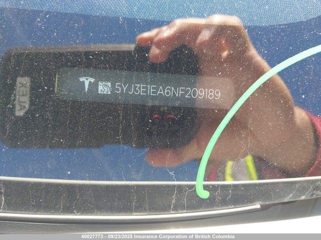 5YJ3E1EA6NF209189 Tesla MODEL 3