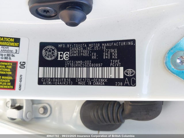 Toyota 2zr-fe 2016 2T1BURHE5GC680897 Image 9