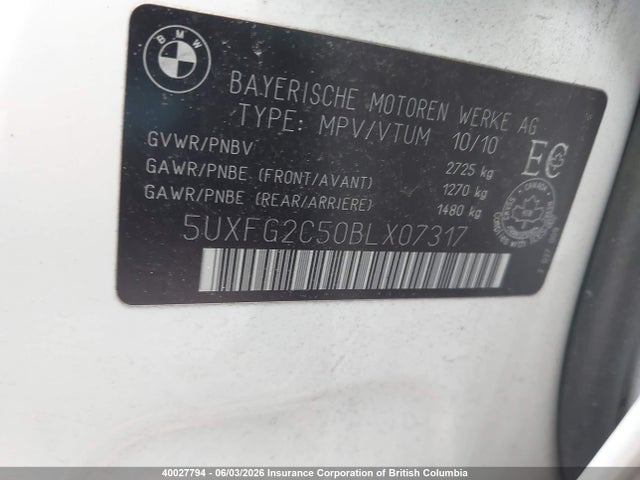 2011 Bmw X6 მანქანა იყიდება აუქციონზე, vin: 5UXFG2C50BLX07317, აუქციონის ნომერი: 40027794