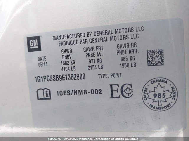 Chevrolet LUV 2014 1G1PC5SB9E7382800 Image 9
