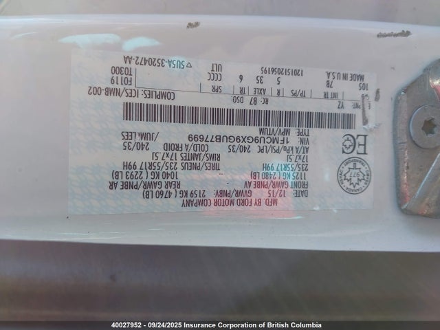 1FMCU9GX9GUB77699 Ford 2016