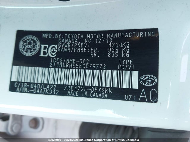 Toyota 2zr-fe 2014 2T1BURHE5EC078773 Image 9