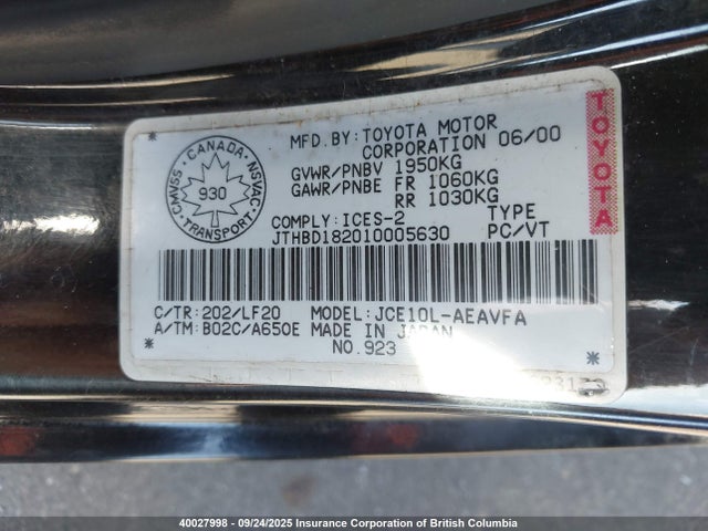 Продаж на аукціоні авто 2001 Lexus Is 300 300, vin: JTHBD182010005630, номер лоту: 40027998