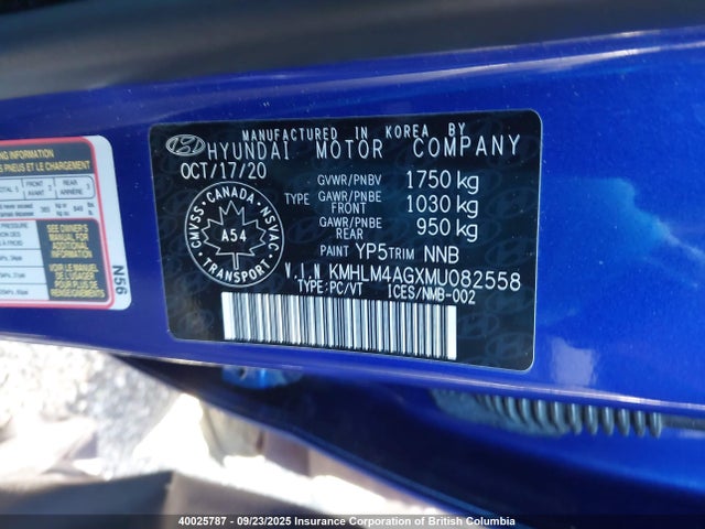 KMHLM4AGXMU082558 Hyundai mpi nu pe