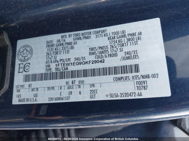 Ford F150 2016 1FTEW1EG9GKF29042 Image 9