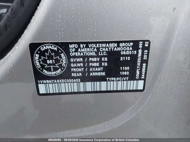 1VWBN7A3XEC020402 Volkswagen 2014