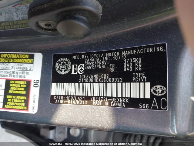 Toyota 2zr-fe 2018 2T1BURHEXJC000922 Image 9