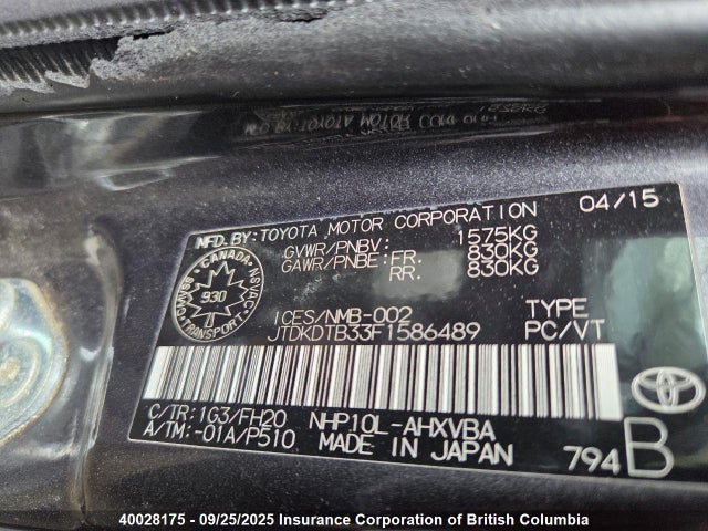 Toyota 1nz-fxe+1lm 2015 JTDKDTB33F1586489 Image 12