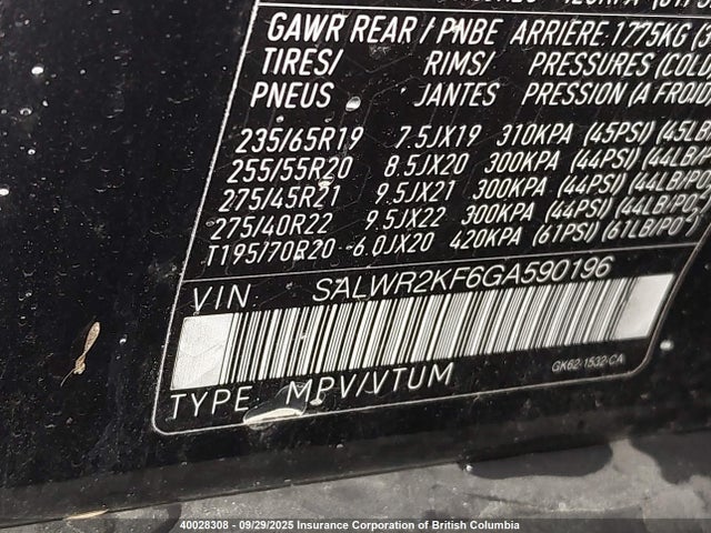 SALWR2KF6GA590196 Land Rover td6 lev3 lev160