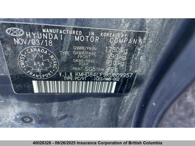 KMHD84LF9KU809957 Hyundai mpi nu