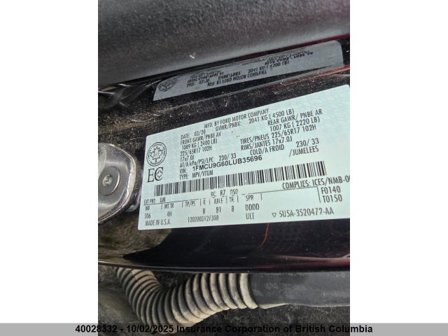 1FMCU9G60LUB35696 Ford Escape