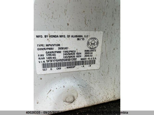 5FNYF6H92GB501202 Honda j35y6