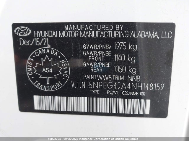 Hyundai gdi theta iii 2022 5NPEG4JA4NH148159 Image 9