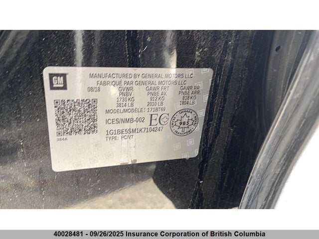 Продаж на аукціоні авто 2019 Chevrolet Cruze, vin: 1G1BE5SM1K7104247, номер лоту: 40028481