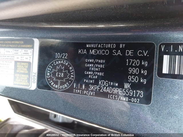 3KPF24AD9PE559173 KIA mpi nu