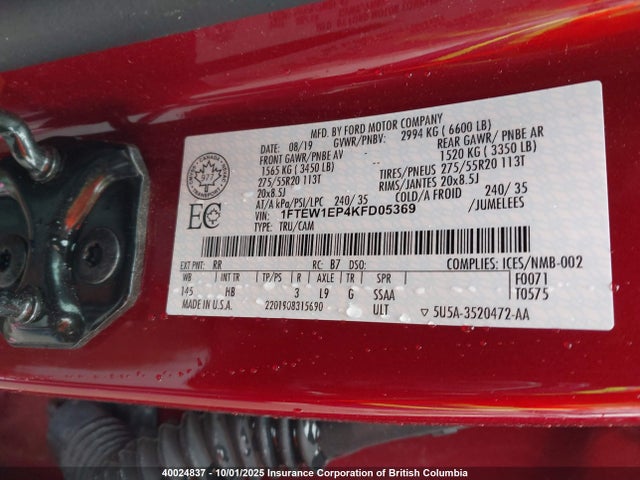 Ford 2.7l-4v 2019 1FTEW1EP4KFD05369 Image 9