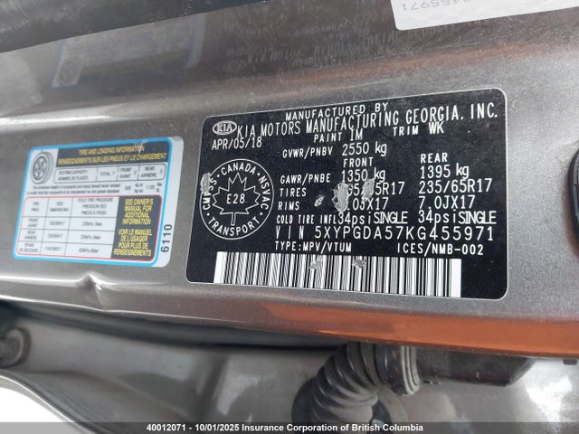5XYPGDA57KG455971 KIA gdi lambda-ii