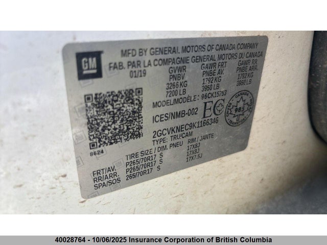 2GCVKNEC9K1166346 Chevrolet l83 - di, afm, alum, gen 5, var 1