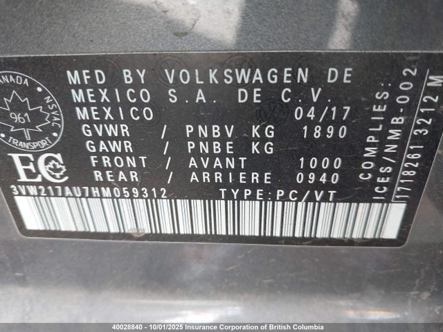 3VW217AU7HM059312 Volkswagen 1.8 tsi