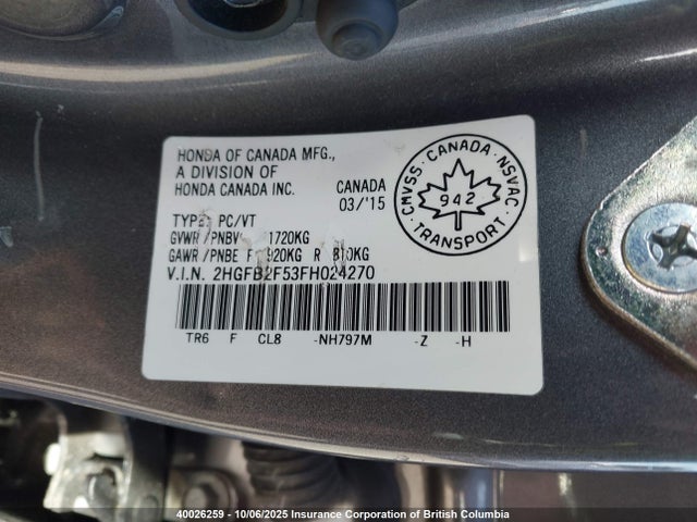 Honda r18z1 2015 2HGFB2F53FH024270 Image 9