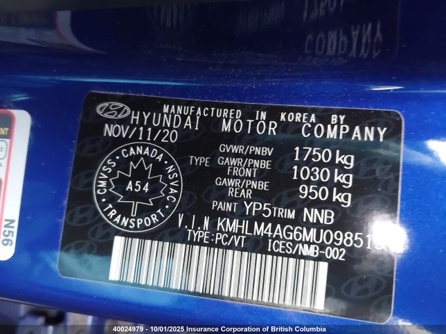 KMHLM4AG6MU098515 Hyundai mpi nu pe
