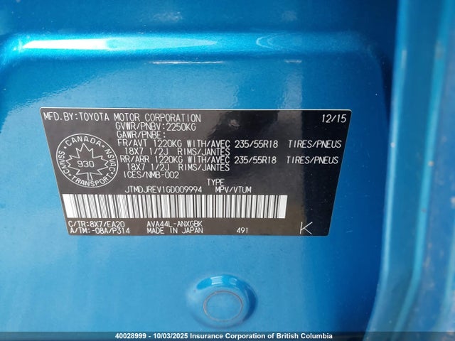 JTMDJREV1GD009994 Toyota 2ar-fxe, 2jm+2fm