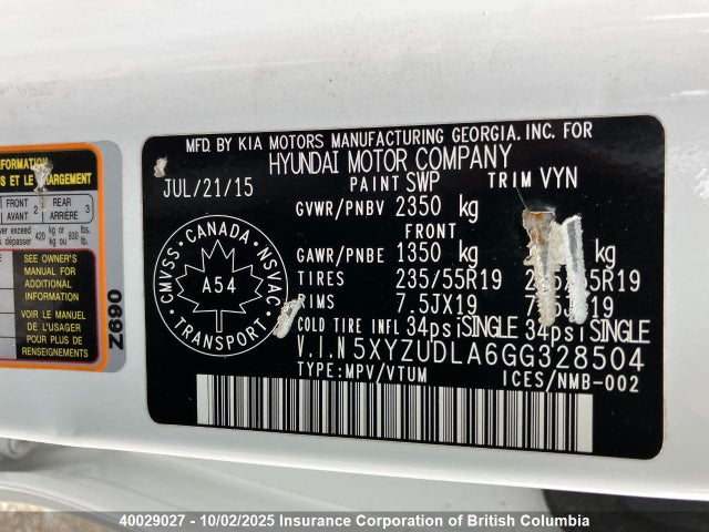 5XYZUDLA6GG328504 Hyundai t-gdi theta ii